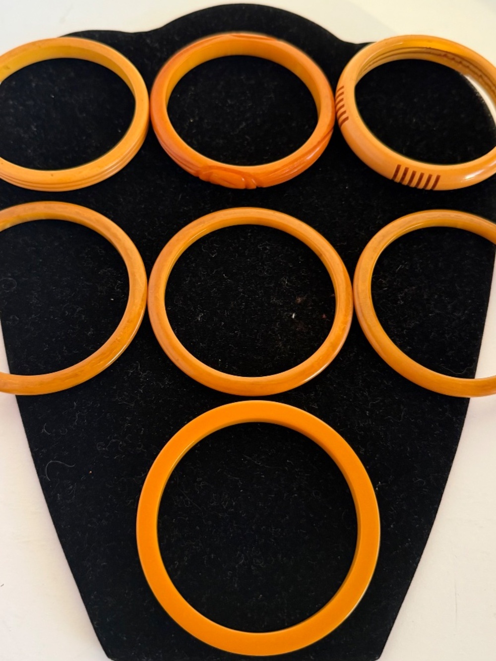 Stack of 7 Butterscotch Bakelite Bangles - Bakelite Bangle Bonanza!